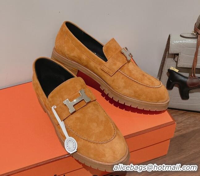 Grade Quality Hermes Faubourg Suede Loafers Brown 222127