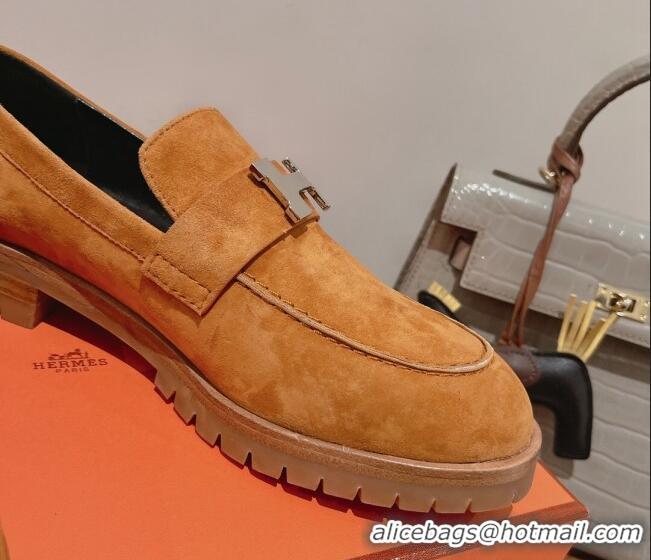 Grade Quality Hermes Faubourg Suede Loafers Brown 222127