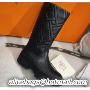 Good Quality Hermes Fuji Cotton Padded High Boots in Lambskin Black 2120322