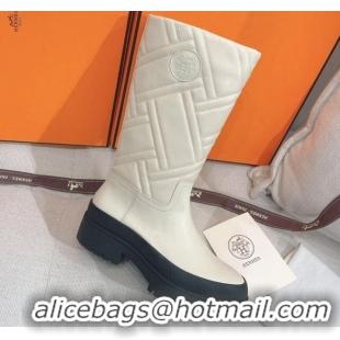 Best Price Hermes Fuji Cotton Padded High Boots in Lambskin White 120323