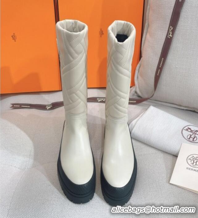 Best Price Hermes Fuji Cotton Padded High Boots in Lambskin White 120323