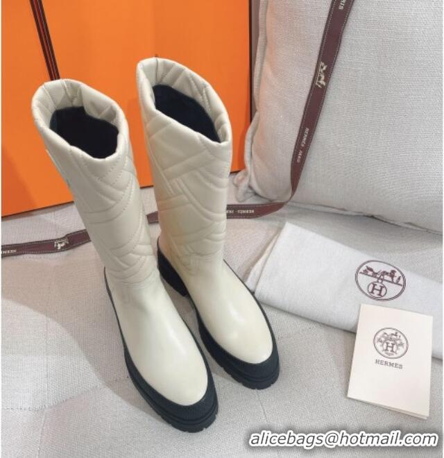 Best Price Hermes Fuji Cotton Padded High Boots in Lambskin White 120323