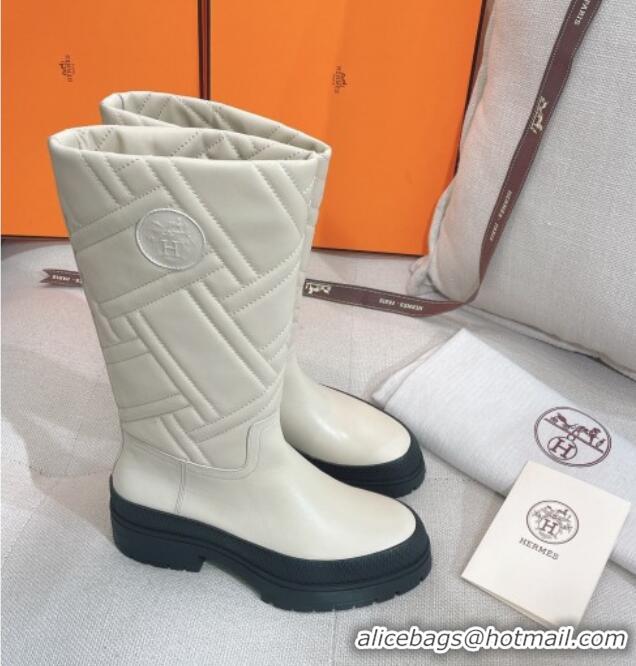 Best Price Hermes Fuji Cotton Padded High Boots in Lambskin White 120323