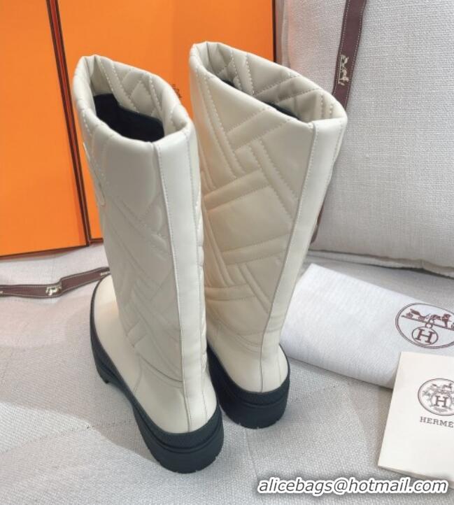 Best Price Hermes Fuji Cotton Padded High Boots in Lambskin White 120323