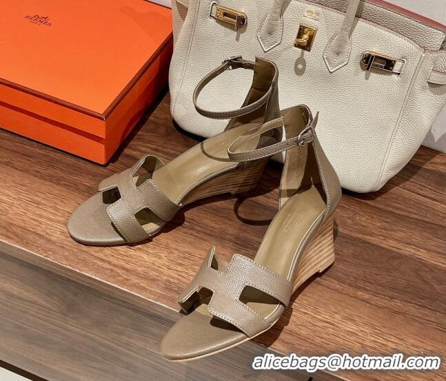 Sophisticated Hermes Legend Epson Leather Wedge Sandals 7cm Grey 2020863