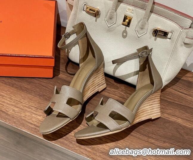 Sophisticated Hermes Legend Epson Leather Wedge Sandals 7cm Grey 2020863