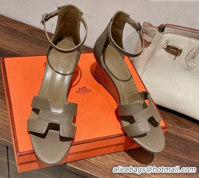 Sophisticated Hermes Legend Epson Leather Wedge Sandals 7cm Grey 2020863