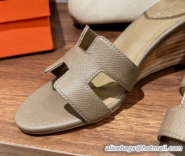 Sophisticated Hermes Legend Epson Leather Wedge Sandals 7cm Grey 2020863