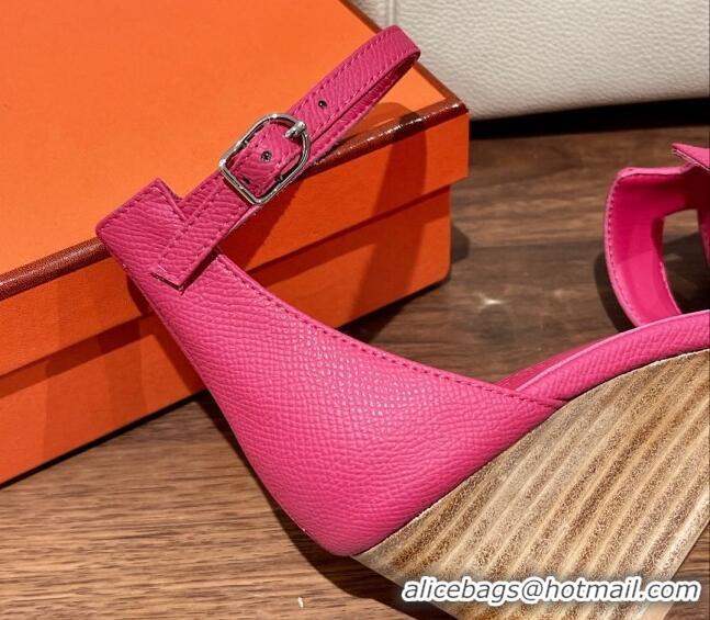 Classic Hot Hermes Legend Epson Leather Wedge Sandals 7cm Dark Pink 020864