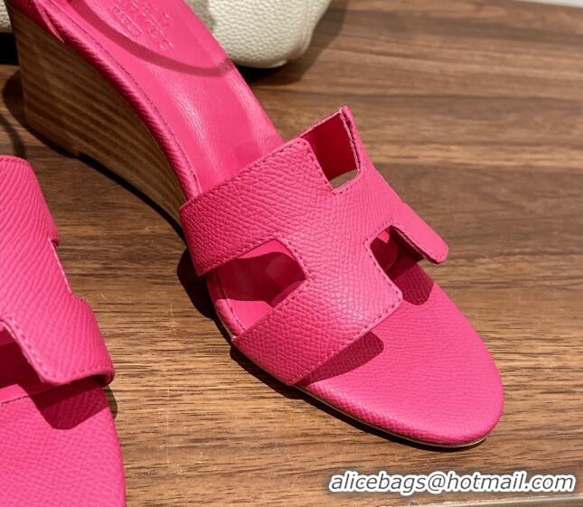 Classic Hot Hermes Legend Epson Leather Wedge Sandals 7cm Dark Pink 020864