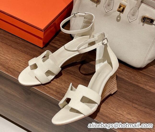 Duplicate Hermes Legend Epson Leather Wedge Sandals 7cm White 020866