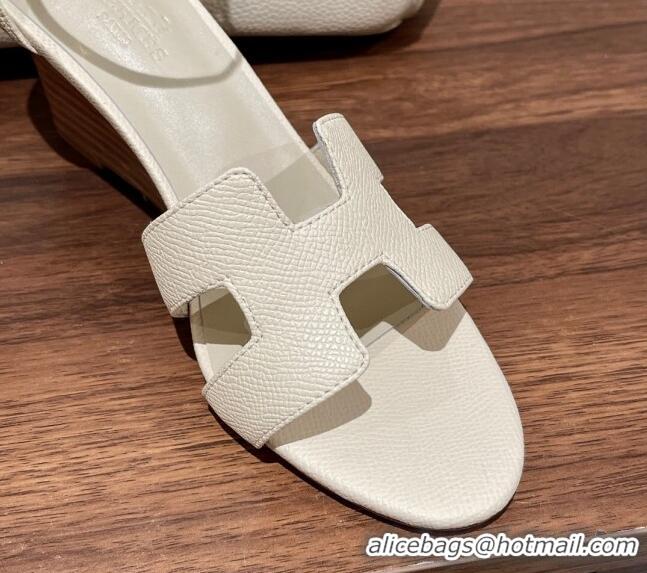 Duplicate Hermes Legend Epson Leather Wedge Sandals 7cm White 020866