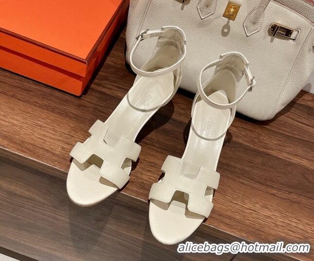 Duplicate Hermes Legend Epson Leather Wedge Sandals 7cm White 020866