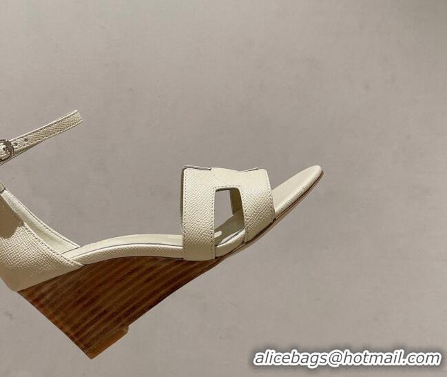 Duplicate Hermes Legend Epson Leather Wedge Sandals 7cm White 020866