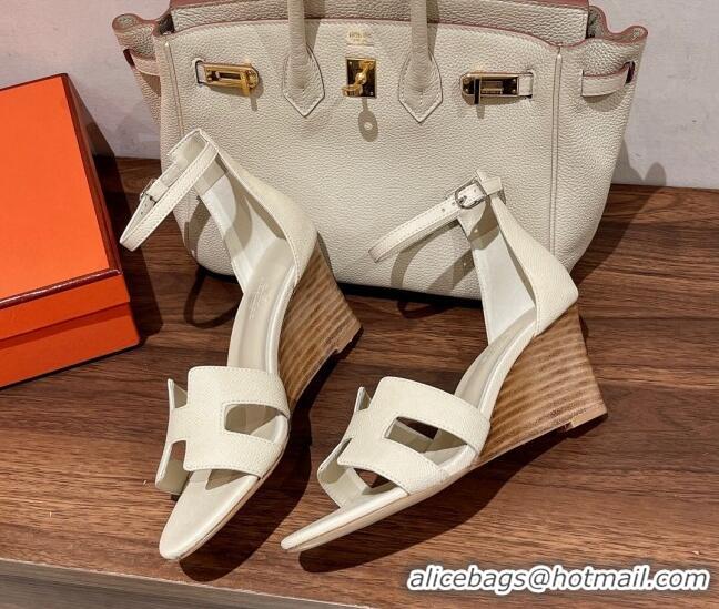 Duplicate Hermes Legend Epson Leather Wedge Sandals 7cm White 020866