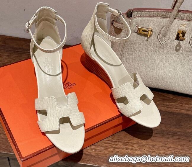 Duplicate Hermes Legend Epson Leather Wedge Sandals 7cm White 020866