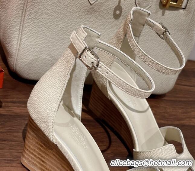 Duplicate Hermes Legend Epson Leather Wedge Sandals 7cm White 020866