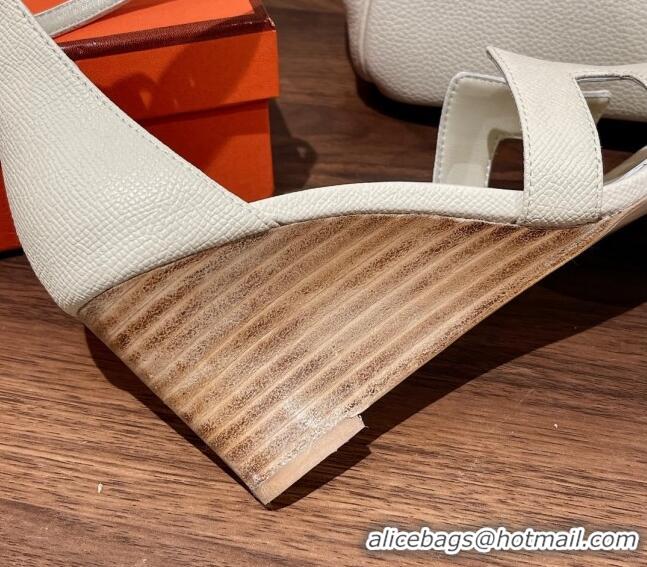 Duplicate Hermes Legend Epson Leather Wedge Sandals 7cm White 020866