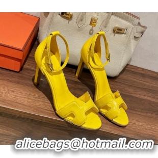 Top Design Hermes Premiere Heel Sandals 9 cm in Crocodile Embossed Leather 020867 Bright Yellow