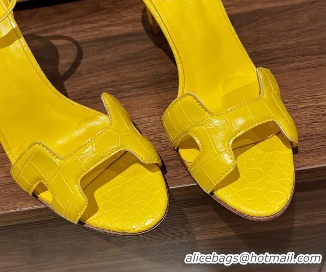 Top Design Hermes Premiere Heel Sandals 9 cm in Crocodile Embossed Leather 020867 Bright Yellow