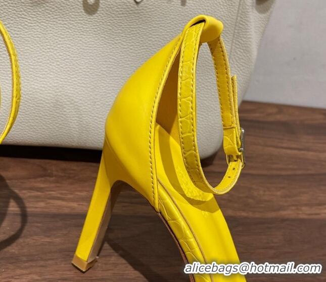 Top Design Hermes Premiere Heel Sandals 9 cm in Crocodile Embossed Leather 020867 Bright Yellow