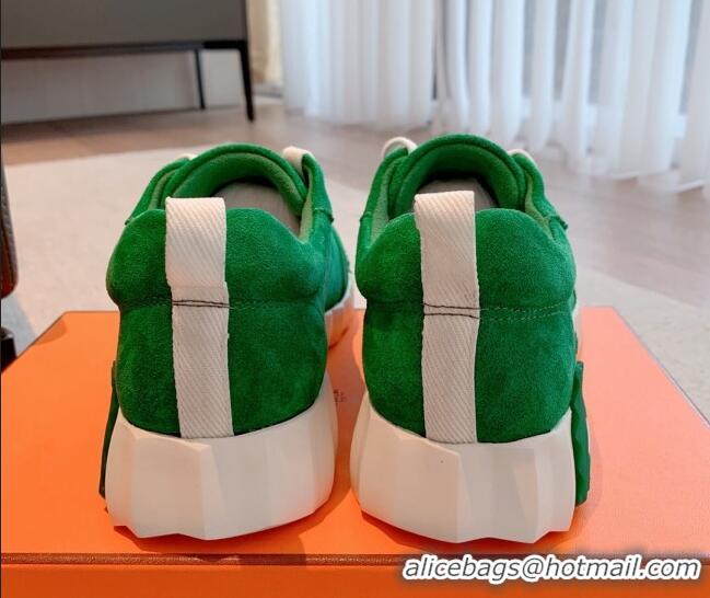 Good Looking Hermes Bouncing Sneakers in Suede Green 020872