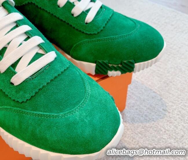 Good Looking Hermes Bouncing Sneakers in Suede Green 020872