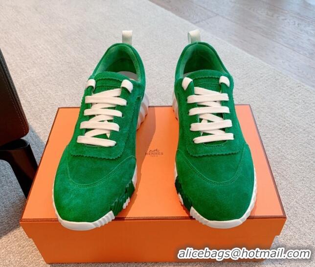 Good Looking Hermes Bouncing Sneakers in Suede Green 020872