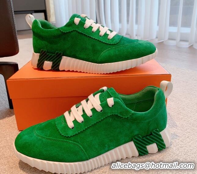 Good Looking Hermes Bouncing Sneakers in Suede Green 020872