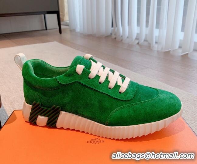 Good Looking Hermes Bouncing Sneakers in Suede Green 020872