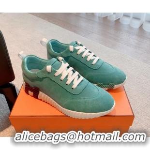 Perfect Hermes Bouncing Sneakers in Suede Light Green 3020874