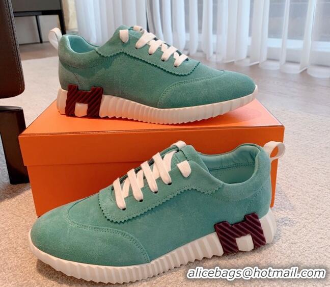 Perfect Hermes Bouncing Sneakers in Suede Light Green 3020874