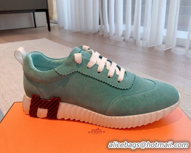 Perfect Hermes Bouncing Sneakers in Suede Light Green 3020874