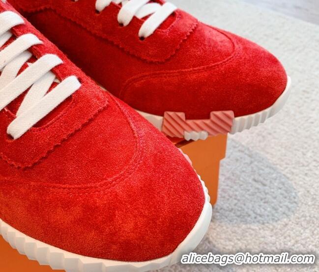 Best Product Hermes Bouncing Sneakers in Suede Red 020875