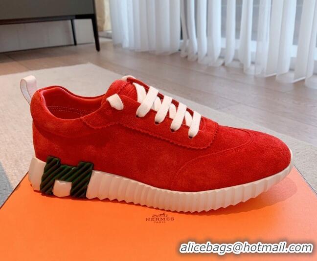 Best Product Hermes Bouncing Sneakers in Suede Red 020875