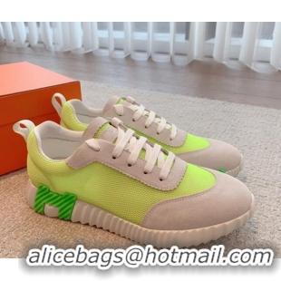 Sumptuous Hermes Bouncing Sneakers in Mesh and Suede Neon Green 020881