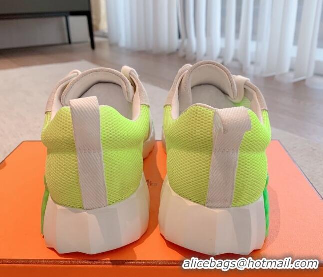 Sumptuous Hermes Bouncing Sneakers in Mesh and Suede Neon Green 020881