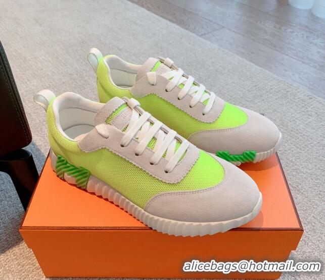 Sumptuous Hermes Bouncing Sneakers in Mesh and Suede Neon Green 020881