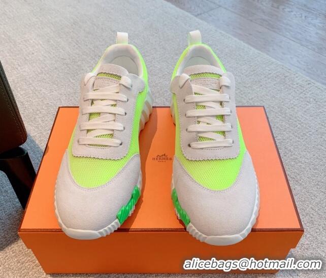 Sumptuous Hermes Bouncing Sneakers in Mesh and Suede Neon Green 020881