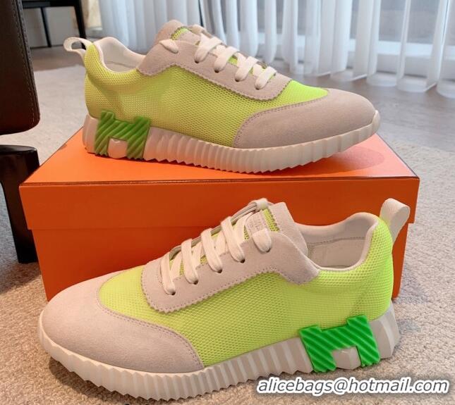 Sumptuous Hermes Bouncing Sneakers in Mesh and Suede Neon Green 020881