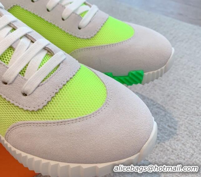 Sumptuous Hermes Bouncing Sneakers in Mesh and Suede Neon Green 020881