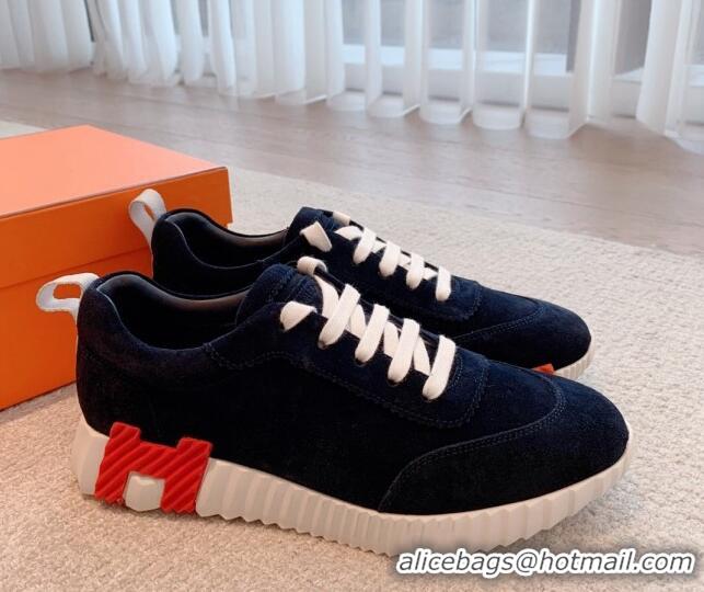 Pretty Style Hermes Bouncing Sneakers in Suede Navy Blue 020876