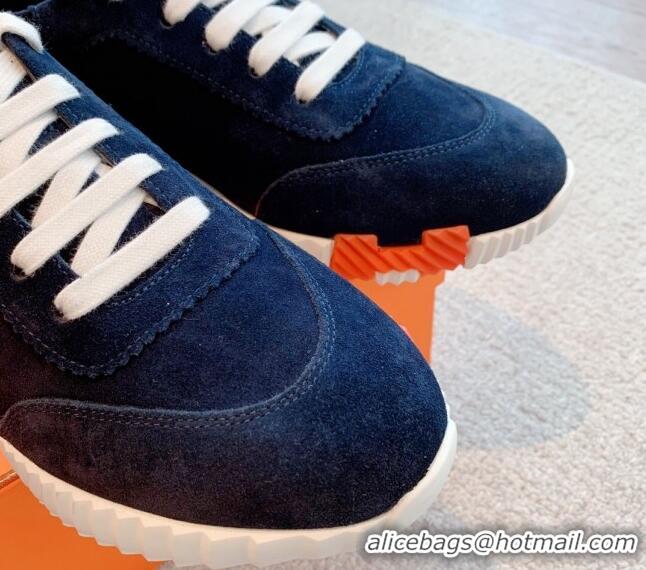 Pretty Style Hermes Bouncing Sneakers in Suede Navy Blue 020876