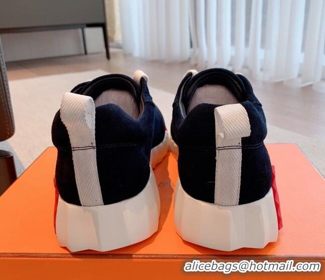 Pretty Style Hermes Bouncing Sneakers in Suede Navy Blue 020876