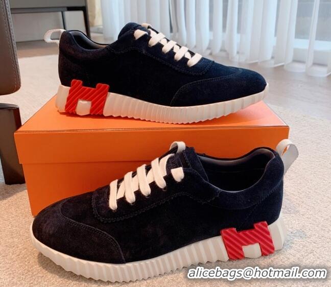 Pretty Style Hermes Bouncing Sneakers in Suede Navy Blue 020876