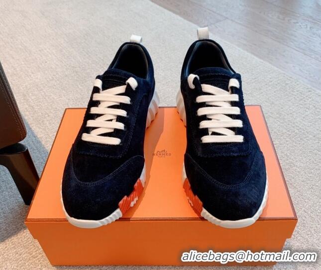 Pretty Style Hermes Bouncing Sneakers in Suede Navy Blue 020876