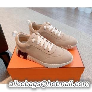 Classic Hot Hermes Bouncing Sneakers in Suede Beige 020877