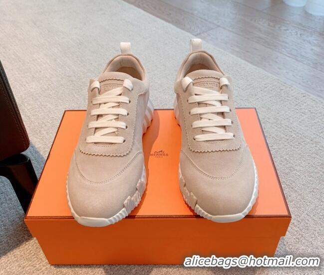 Classic Hot Hermes Bouncing Sneakers in Suede Beige 020877