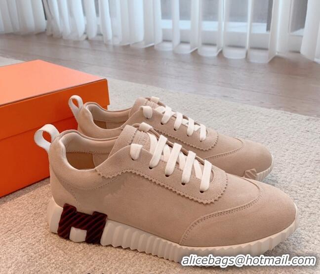 Classic Hot Hermes Bouncing Sneakers in Suede Beige 020877