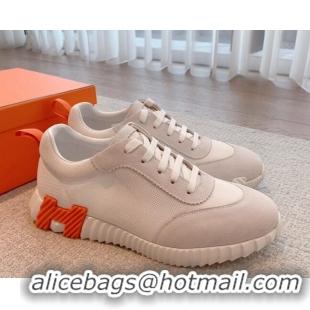 Good Quality Hermes Bouncing Sneakers in Mesh and Suede White Light Grey 020878